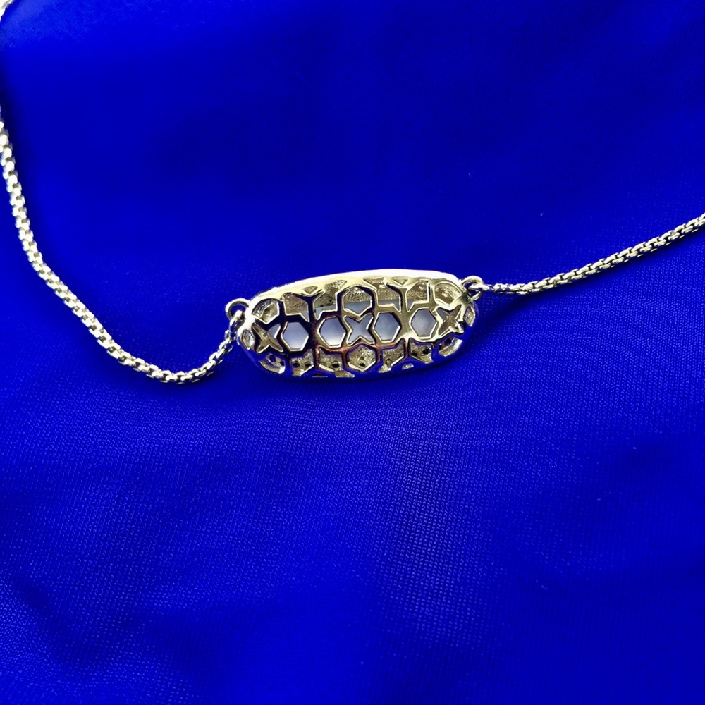Kendra Scott Annika Pave Silver Necklace Mother Of Pearl Rare HTF Retired Style - Picture 2 of 4